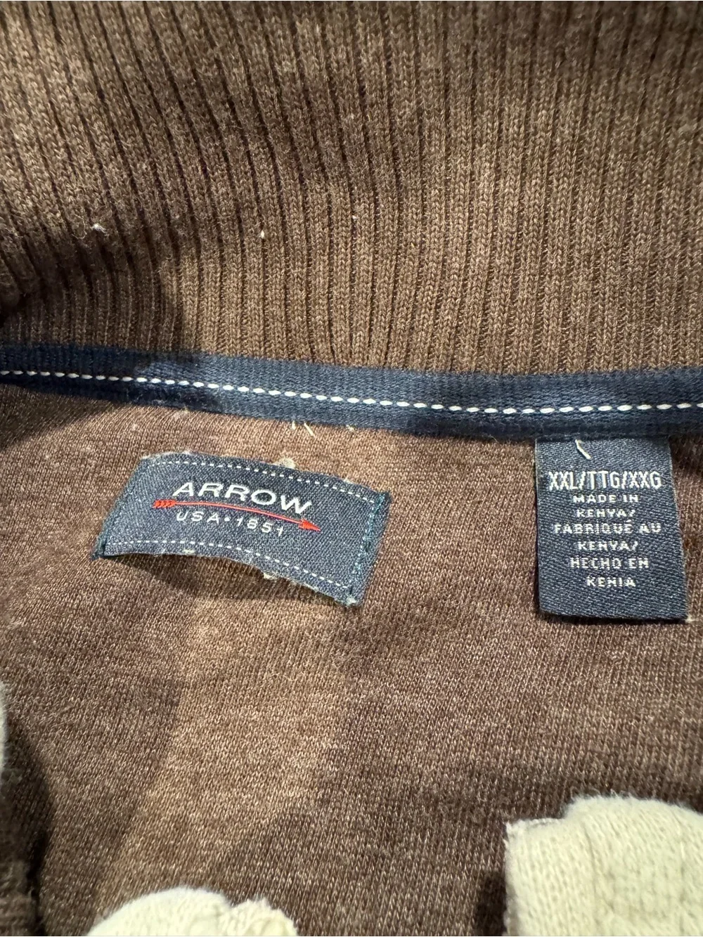 Arrow Men's Half-Zip Pullover Sweater in Light Tan with Brown Trim